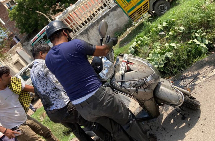  A young man with a scooter fell in an open drain on the highway