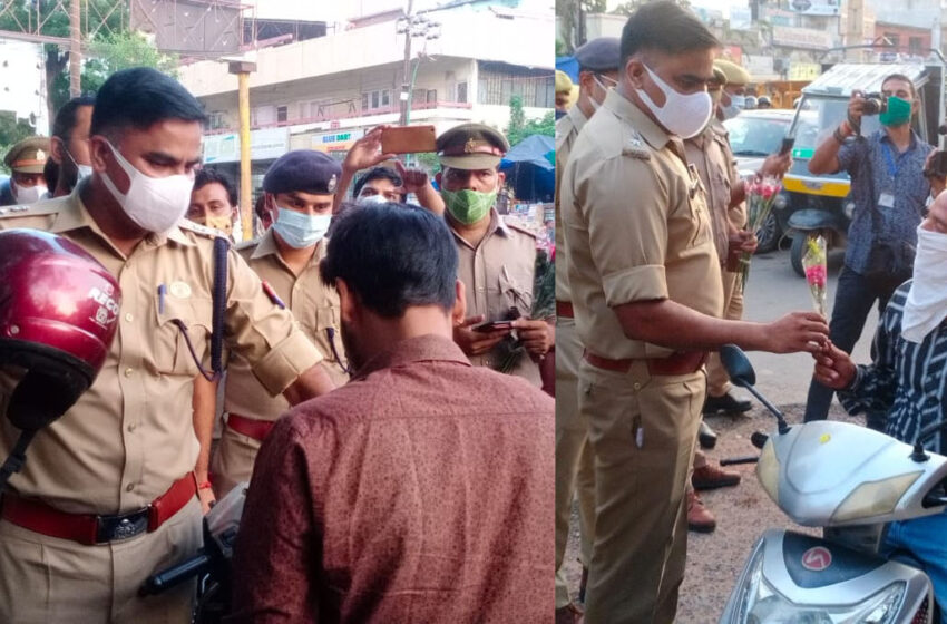  Agra Police gave flowers to those who did not follow traffic rules, see pics…#agranews