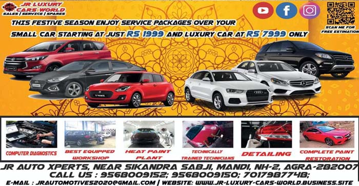  Now get the best service of your luxury car in Agra itself. JR AUTO XPERTS Service Starts From Just Rs. 2300…#agranews