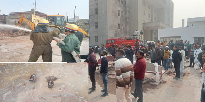  Agra Video News : Fire break out in chemical bottles in SN Medical College, Agra during demolishing old buildings #agra