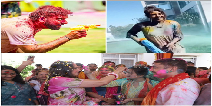  Film and cricket stars spread colors on Holi, have lots of fun